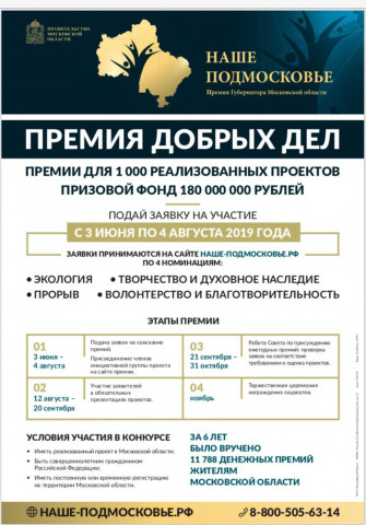 Ежегодная премия Губернатора Московской области «Наше Подмосковье» уже скоро