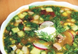 Окрошка с говядиной на квасе